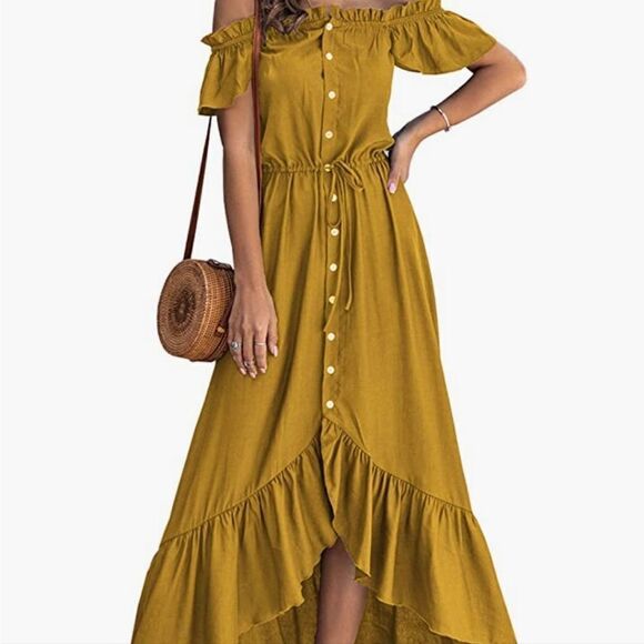 NWT KIRUNDO Summer Women’s Off Shoulder Maxi Dress Short Sleeves High Low Hem - Picture 2 of 5